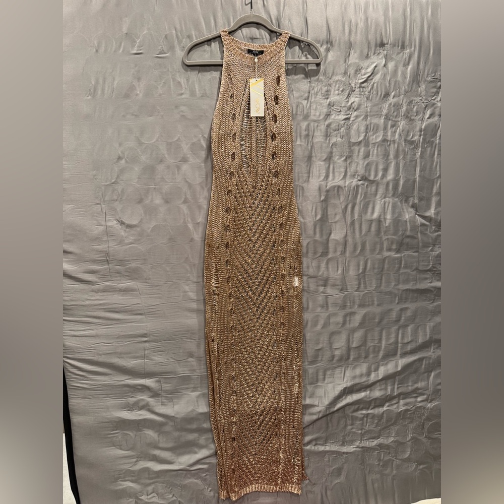 WOW Couture Metallic Brown Backless Dress, swimming